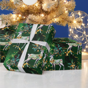 Classic Christmas Gold Bells & Rentiers Geschenkpapier