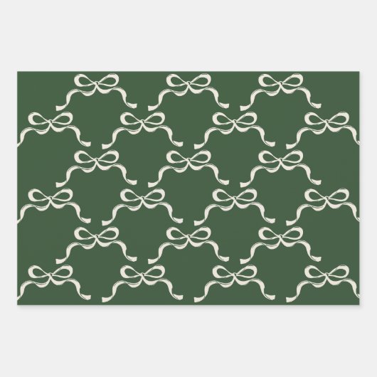 Classic Christmas Green | Moderne Holiday Bows Geschenkpapier Set (Vorderseite)