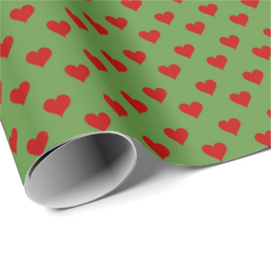 Classic Christmas Green Red Hearts Multi Geschenkpapier (Rolleneckpunkt)