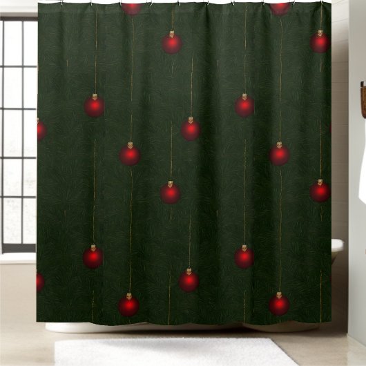 Classic Christmas Green Red Ornament Duschvorhang