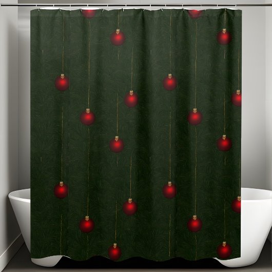 Classic Christmas Green Red Ornament Duschvorhang