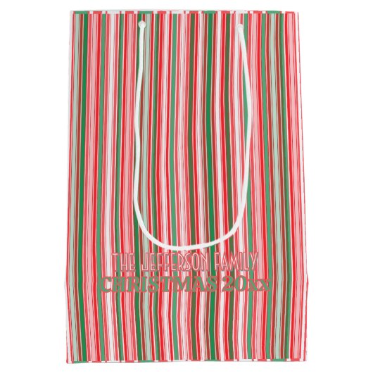 Classic Christmas Green Red Stripes  Mittlere Geschenktüte (Rückseite)