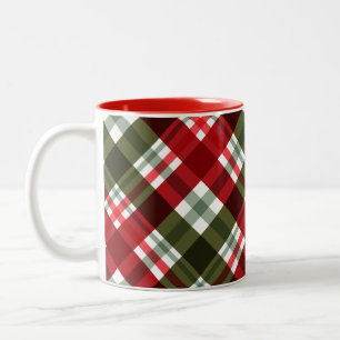 Classic Christmas Green, Red White Kariert Zweifarbige Tasse
