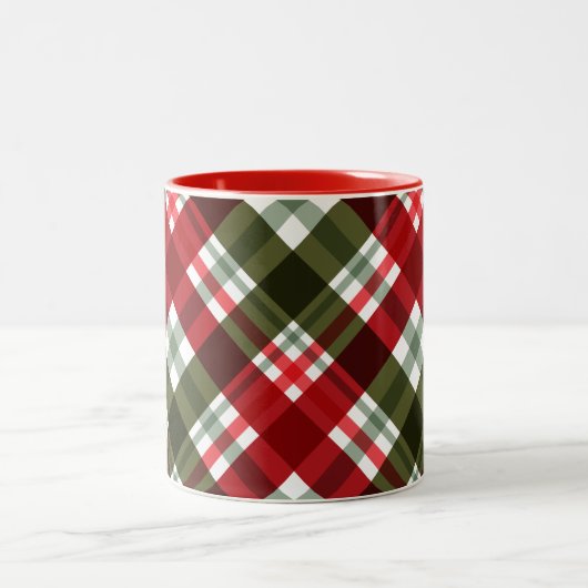 Classic Christmas Green, Red White Kariert Zweifarbige Tasse (Mittel)