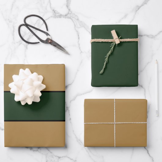 Classic Christmas Green und Gold Streifen Geschenkpapier Set (Vorderseite)