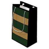 Classic Christmas Green und Gold Streifen Kleine Geschenktüte (Rückseite Schrägansicht)