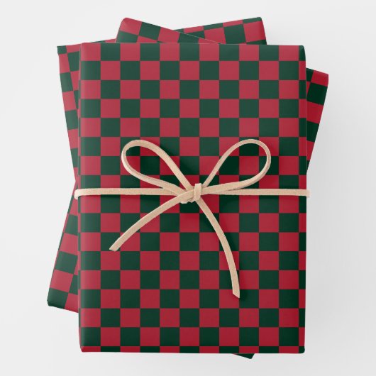 Classic Christmas Green und Red Checkerboard Geschenkpapier Set (Beispiel)