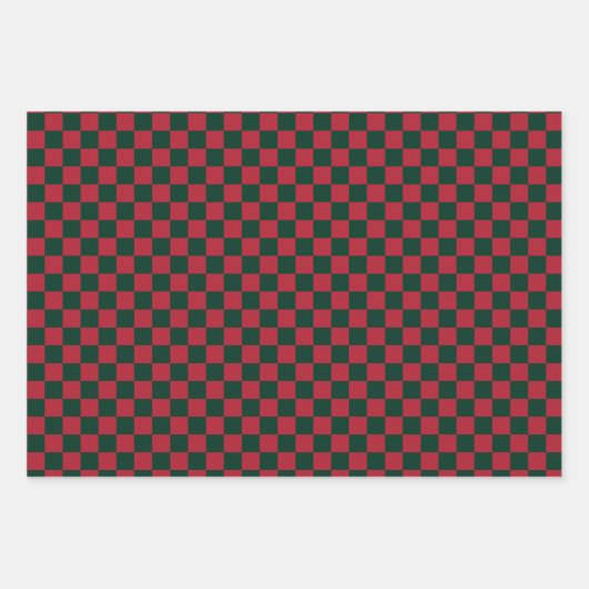 Classic Christmas Green und Red Checkerboard Geschenkpapier Set (Vorderseite)
