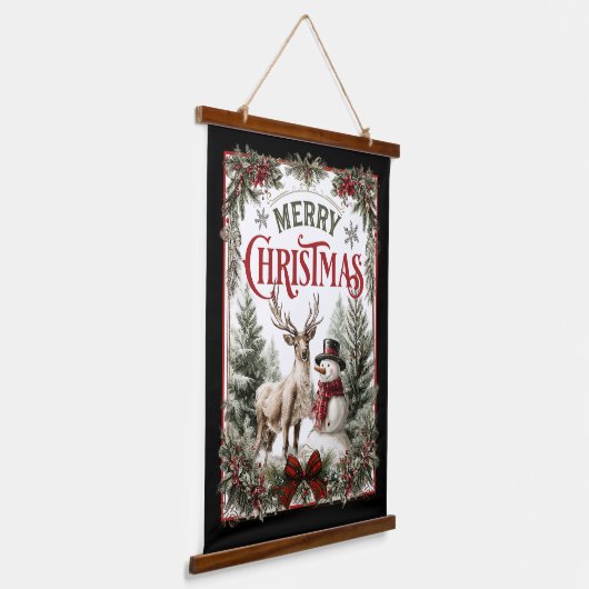 Classic Christmas Greeting – Snowman and Reindeer Wandteppich Mit Holzrahmen (Gewinkelt)