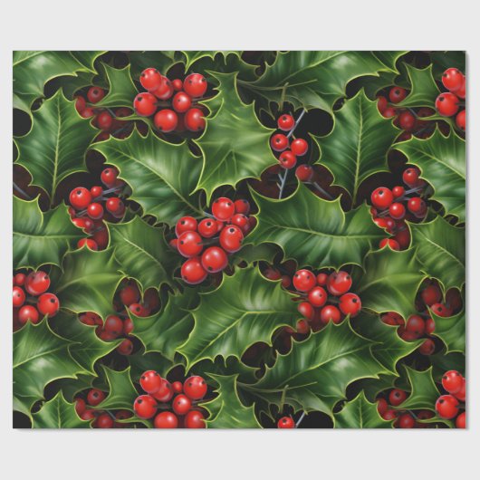 Classic Christmas Holly und Berries Geschenkpapier (Flach)