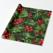 Classic Christmas Holly und Berries Geschenkpapier (Ungerollt)