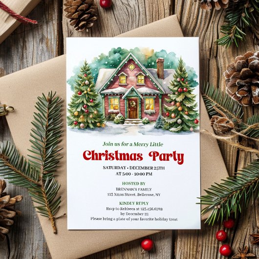 Classic christmas house invite playful lettering einladung