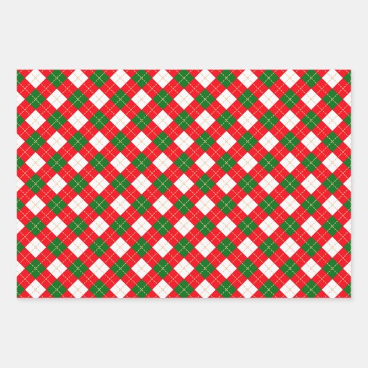 Classic Christmas Kariert Red White Green Geschenkpapier Set (Vorderseite 3)