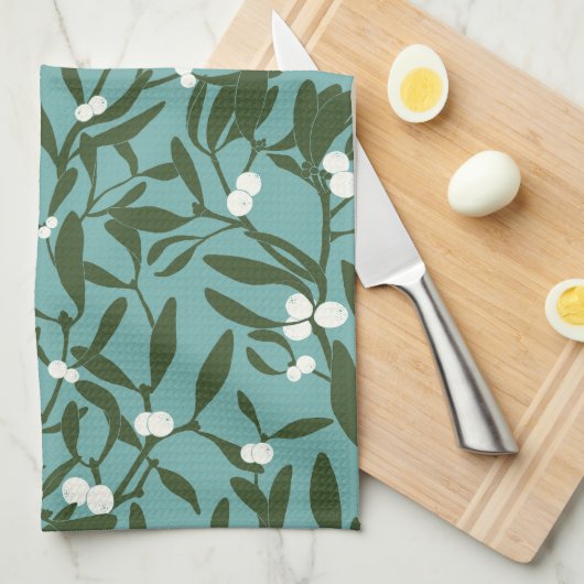 Classic Christmas Mistletoe in Blau und Weiß Geschirrtuch (Viertel Falte)