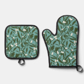 Classic Christmas Mistletoe in Blau und Weiß Ofenhandschuh & Topflappen-Set (Vorderseite)