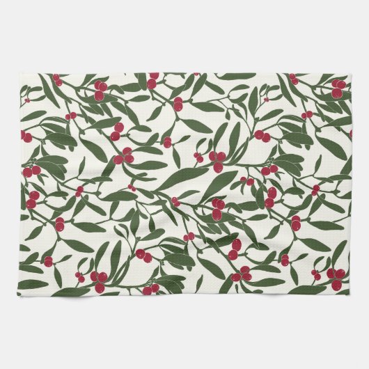 Classic Christmas Mistletoe Red and Green Geschirrtuch (Horizontal)
