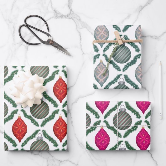 Classic Christmas Ornaments Set Wrapping Paper Geschenkpapier Set (Vorderseite)