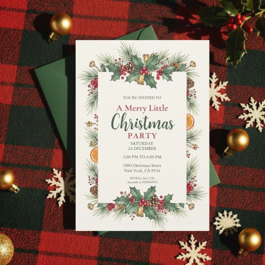Classic Christmas Party Invitation Holly Frame Einladung