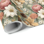 Classic Christmas Pink and Sage Green Floral Gift Geschenkpapier (Rolleneckpunkt)