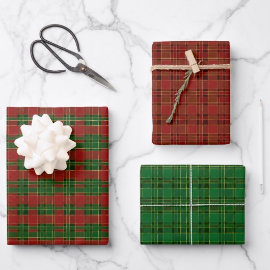 Classic Christmas Plaid Red Green Gold Geschenkpapier Set (Vorderseite)