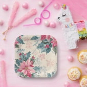 Classic Christmas Poinsettia Flowers Paper Plate Pappteller (Party)