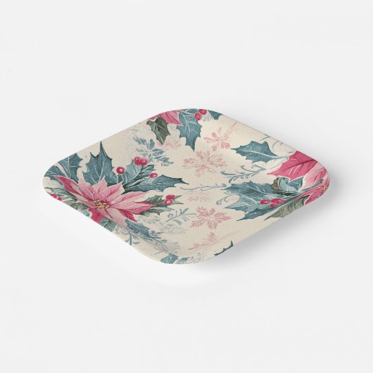Classic Christmas Poinsettia Flowers Paper Plate Pappteller (Gewinkelt)