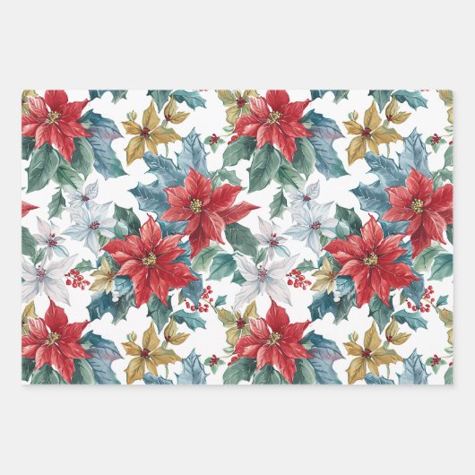 Classic Christmas Poinsettia Geschenkpapier Set (Vorderseite 2)