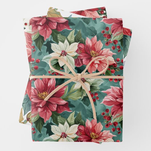 Classic Christmas Poinsettia Geschenkpapier Set (Beispiel)