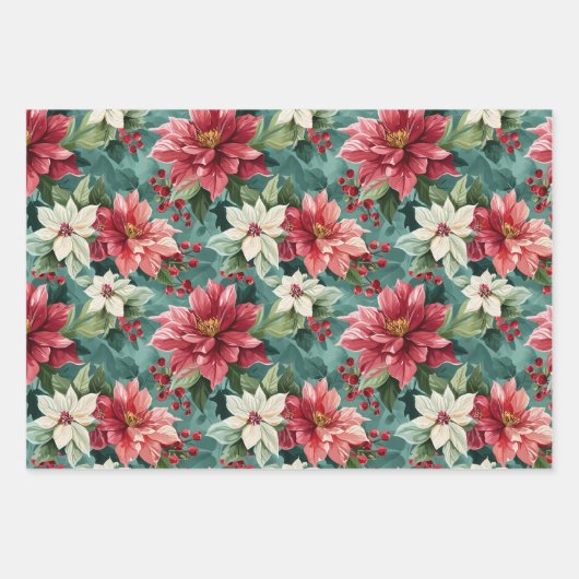 Classic Christmas Poinsettia Geschenkpapier Set (Vorderseite)