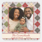 Classic Christmas Raute Tinsel Holiday Foto Quadratischer Aufkleber (Vorderseite)