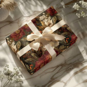 Classic Christmas Red and Cream Winter Floral Geschenkpapier