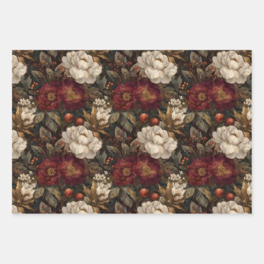 Classic Christmas Red and Cream Winter Floral Geschenkpapier Set (Vorderseite 3)