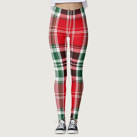Classic Christmas Red Green Tartan Plaid Leggings (Vorderseite)