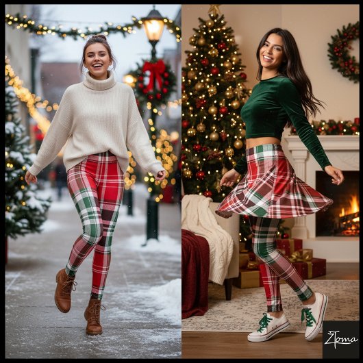 Classic Christmas Red Green Tartan Plaid Leggings