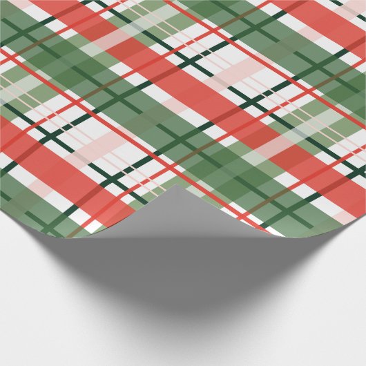 Classic Christmas Red Green und White kariert Geschenkpapier (Ecke)
