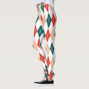 Classic Christmas Red Green White Diamond Muster Leggings