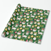 Classic Christmas Rentier & Ornaments Green Geschenkpapier (Ungerollt)
