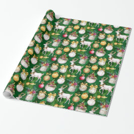 Classic Christmas Rentier & Ornaments Green Geschenkpapier