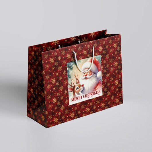 Classic Christmas Santa Claus Rudolph Gift Bag Große Geschenktüte