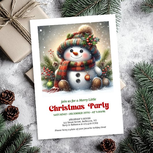 Classic Christmas snowman invite kids party DNL Einladung