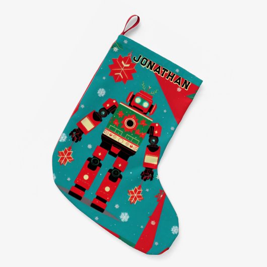 Classic Christmas Sweater Pattern Robot Kleiner Weihnachtsstrumpf (Vorderansicht (hängend))