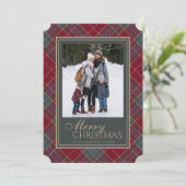 Classic Christmas Tartan Plaid Photo Feiertagskarte (Stehend Vorderseite)
