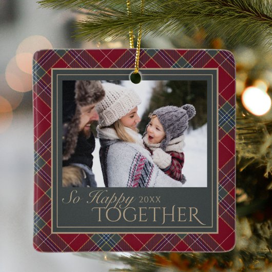 Classic Christmas Tartan Plaid Photo Keramikornament