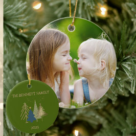 Classic Christmas Tree Family Photo Named Keramik Ornament