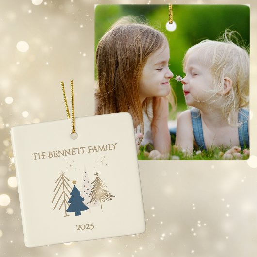 Classic Christmas Tree Family Photo Named  Keramikornament