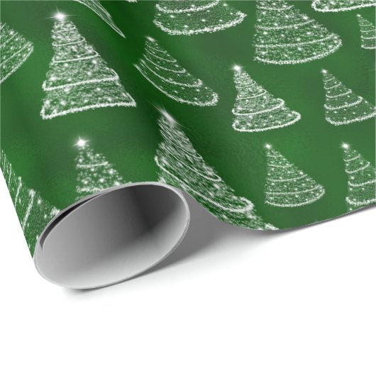 Classic Christmas Tree Muster Green Sparkle Geschenkpapier (Rolleneckpunkt)