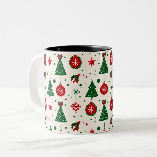 Classic Christmas Tree & Ornament Pattern Mug Zweifarbige Tasse (Vorderseite Links)