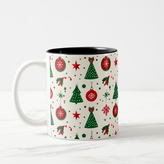 Classic Christmas Tree & Ornament Pattern Mug Zweifarbige Tasse (Links)