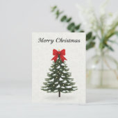 Classic Christmas Tree Red Bow Feiertagspostkarte (Stehend Vorderseite)