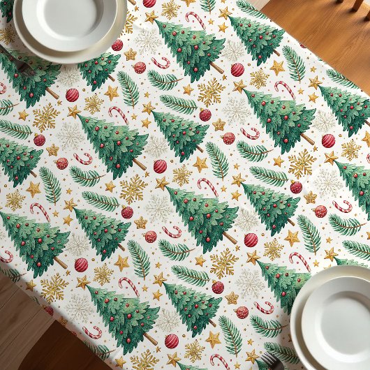 Classic Christmas trees gold and green tablecloth Tischdecke